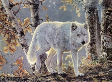 Lobo Painting - lobo en abedul